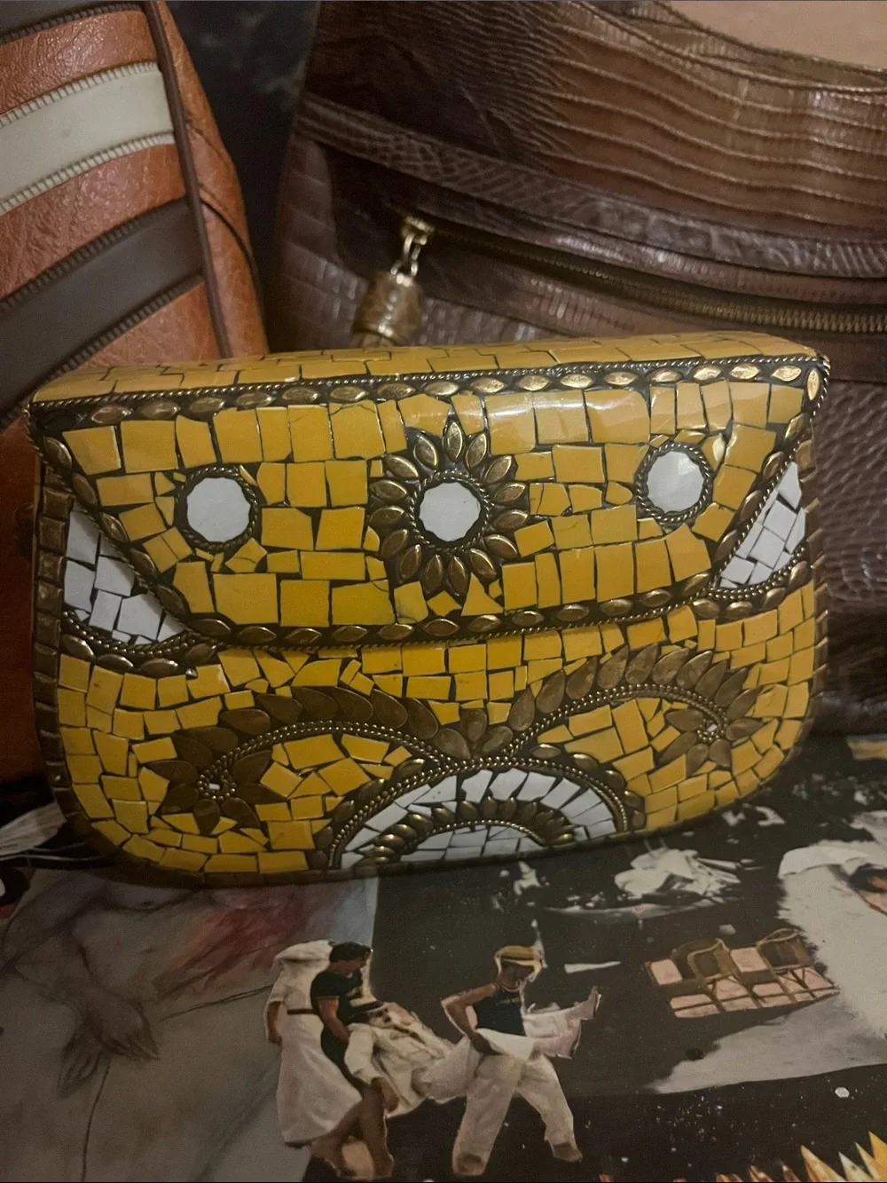 Antik Kraft Yellow Mosaic Tile Clutch